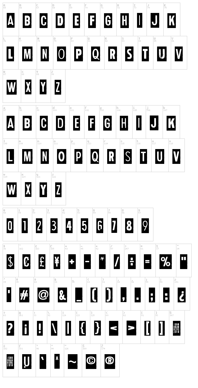 Human Error font map